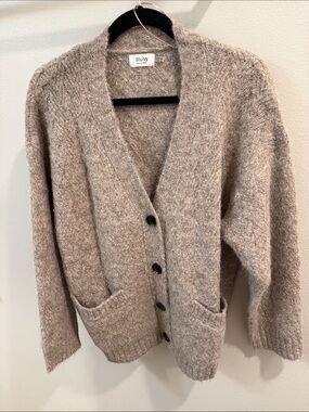 Bluivy Neutral Taupe Fuzzy V-Neck Button Cardigan